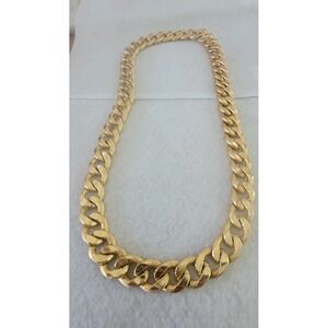 Vintage Gold Tone Endless Curb Chain Necklace 28" Textured Statement Chain